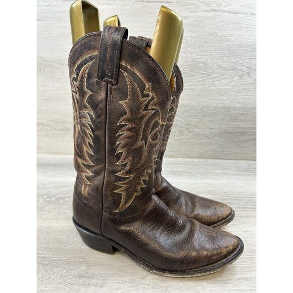 Tony Lama 7951 Krauss Brown Leather Cowboy Western Pull-On Mens Boots Size 9.5 D